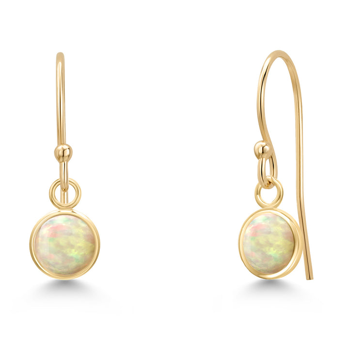 Ethiopian Opal-Cabochon - October_Earrings in 14K Yellow Gold