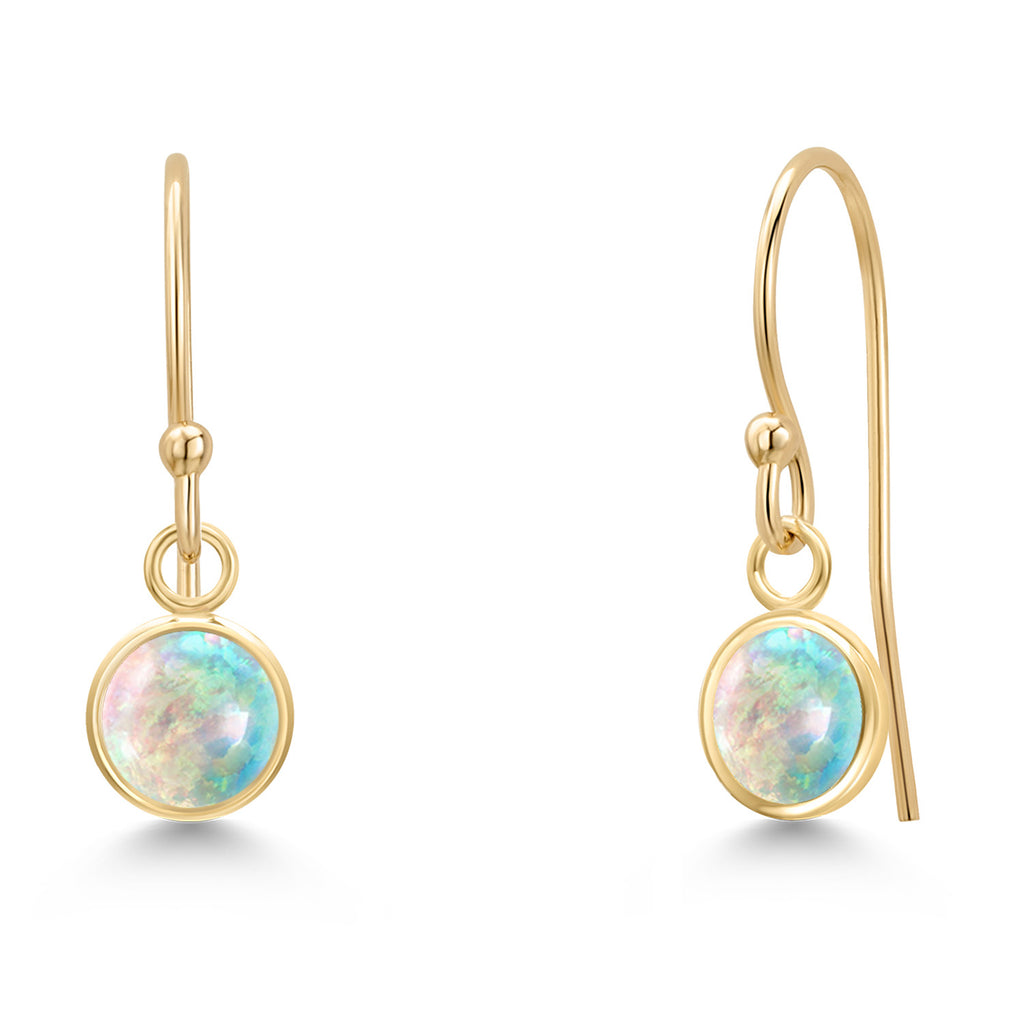 White Simulated Opal-Cabochon - October_Earrings in 14K Yellow Gold