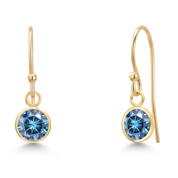 Persian Blue Moissanite - April_Earrings in 14K Yellow Gold
