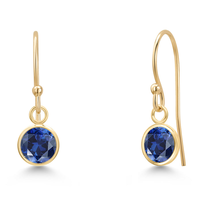 Blue Created Sapphire - September_Earrings in 14K Yellow Gold
