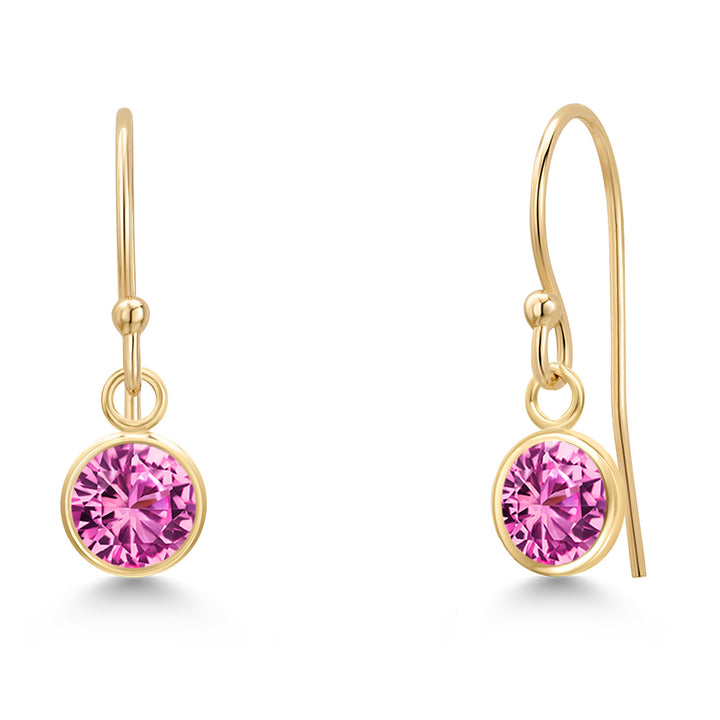 Pink Created Sapphire - September_Earrings in 14K Yellow Gold
