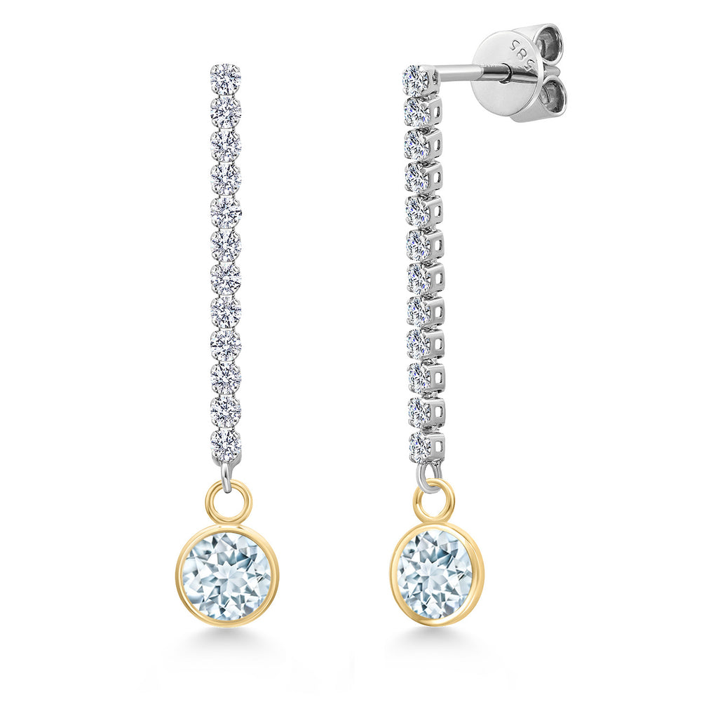 Aquamarine - March_Earrings in 14K Two Tone Gold