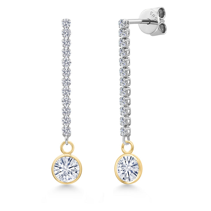 White Moissanite - April_Earrings in 14K Two Tone Gold