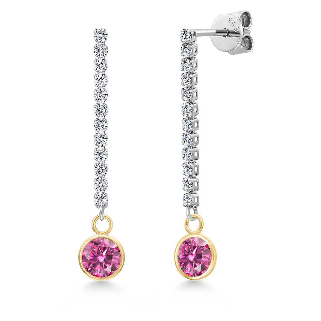 Pink Moissanite - April_Earrings in 14K Two Tone Gold