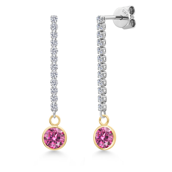 Pink Moissanite - April_Earrings in 14K Two Tone Gold