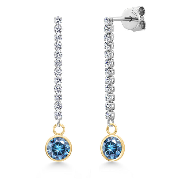 Persian Blue Moissanite - April_Earrings in 14K Two Tone Gold