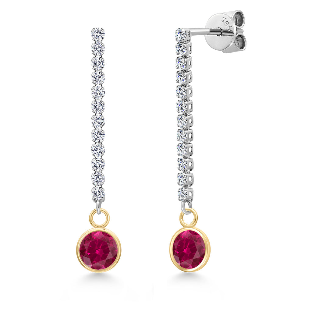 Created Ruby - July_Earrings in 14K Two Tone Gold