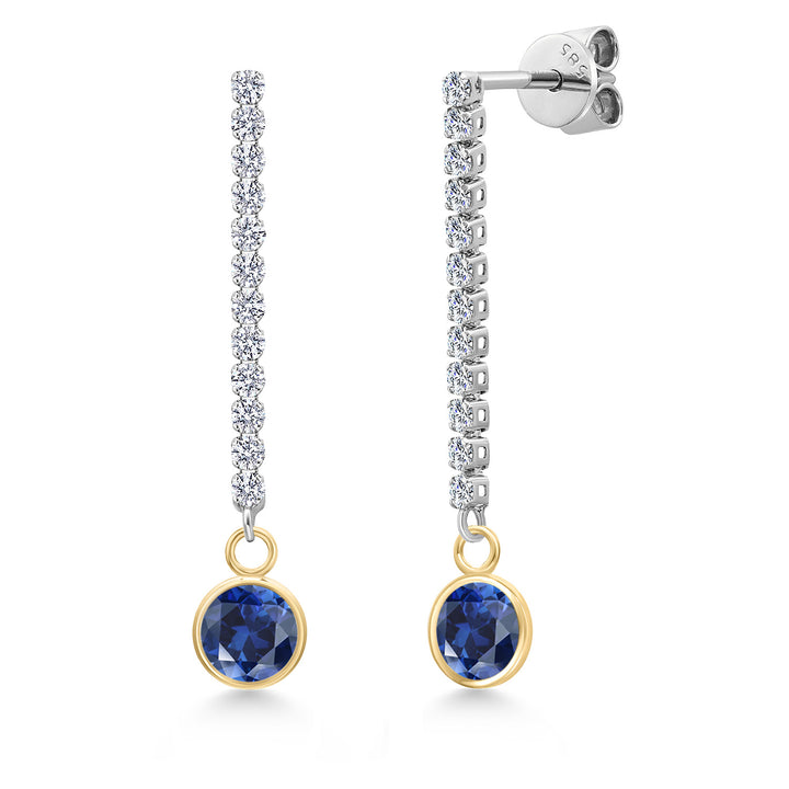 Blue Created Sapphire - September_Earrings in 14K Two Tone Gold