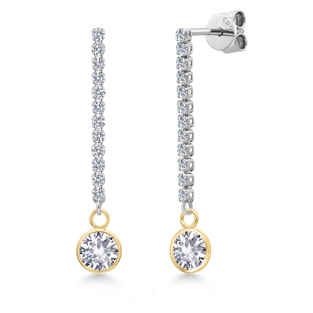White Created Sapphire - September_Earrings in 14K Two Tone Gold
