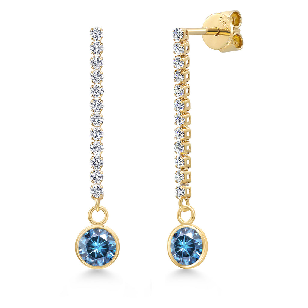 Persian Blue Moissanite - April_Earrings in 14K Yellow Gold