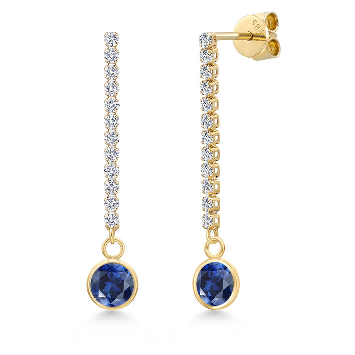 Blue Created Sapphire - September_Earrings in 14K Yellow Gold