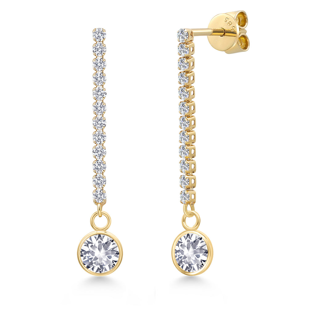 White Created Sapphire - September_Earrings in 14K Yellow Gold