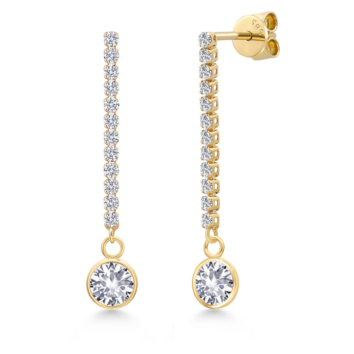 White Created Sapphire - September_Earrings in 14K Yellow Gold