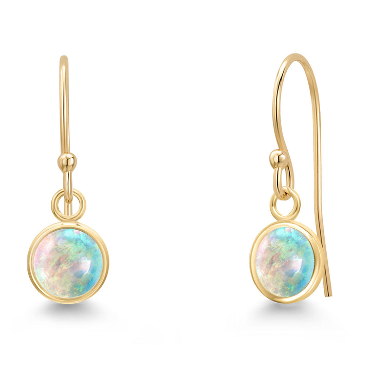 White Simulated Opal-Cabochon - October_Earrings in 14K Yellow Gold