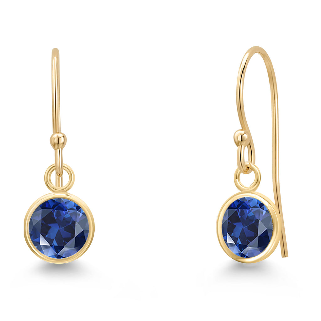 Blue Created Sapphire - September_Earrings in 14K Yellow Gold