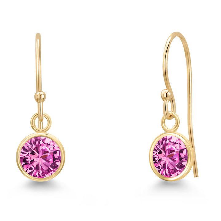 Pink Created Sapphire - September_Earrings in 14K Yellow Gold