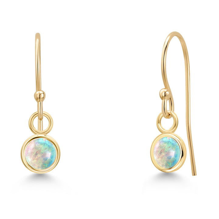 White Simulated Opal-Cabochon - October_Earrings in 14K Yellow Gold