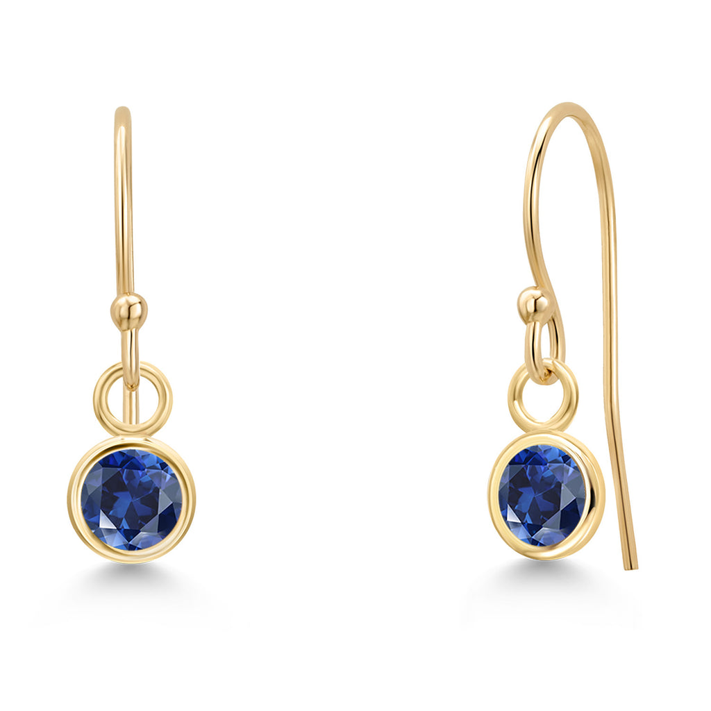 Blue Created Sapphire - September_Earrings in 14K Yellow Gold