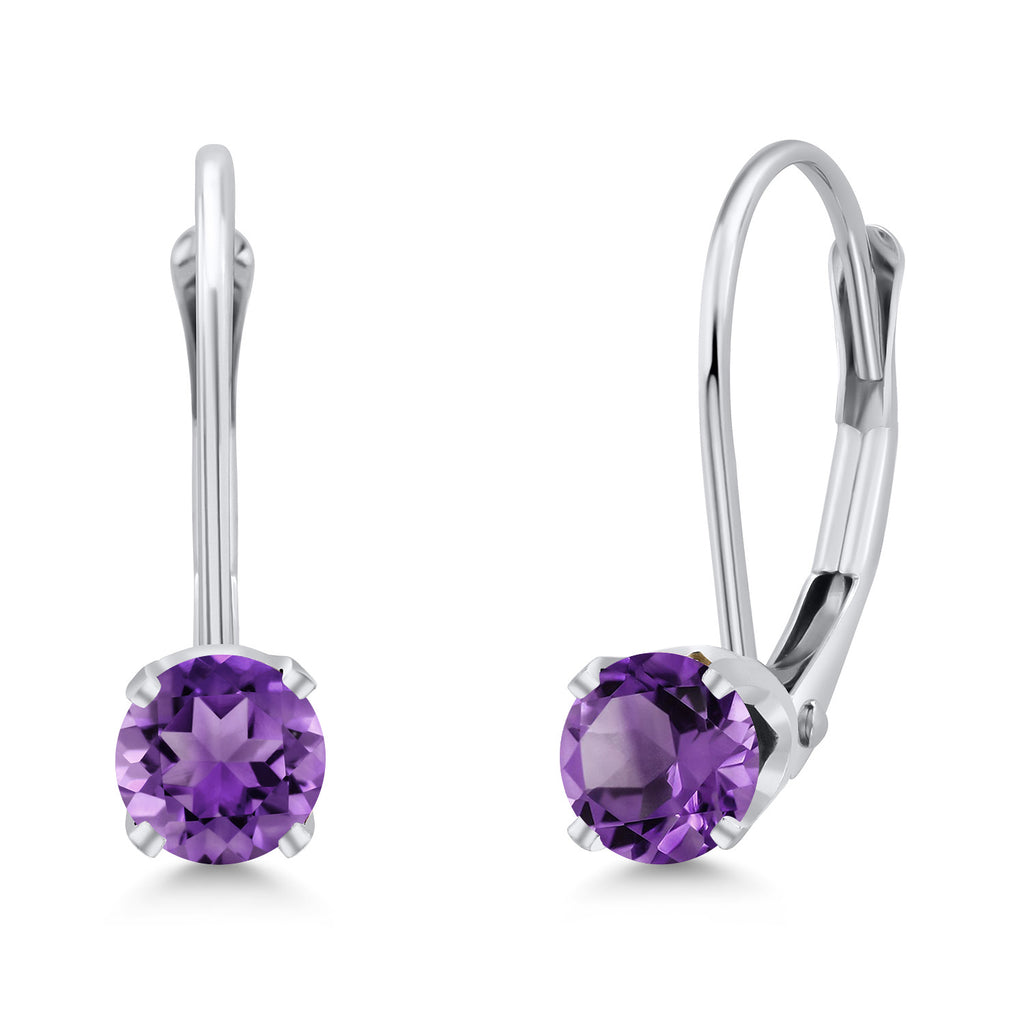Gem Stone King 14K White Gold Gemstone Birthstone Leverback Earrings for Women | Round 3.5MM | Gold Jewelry for Her Mom Wife