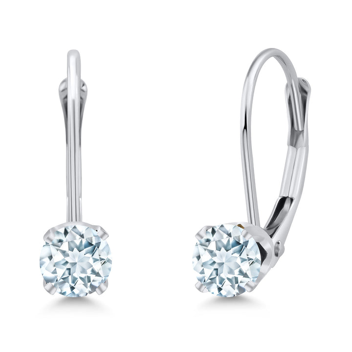 Gem Stone King 14K White Gold Gemstone Birthstone Leverback Earrings for Women | Round 3.5MM | Gold Jewelry for Her Mom Wife