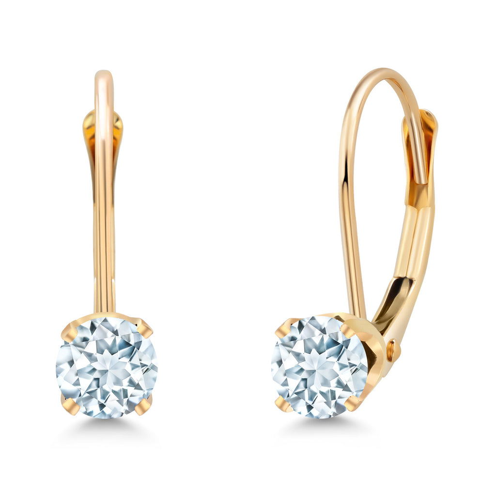 Gem Stone King 14K Yellow Gold Gemstone Birthstone Leverback Dangle Earrings for Women | Round 3.5MM | Gold Jewelry for Her Mom Wife