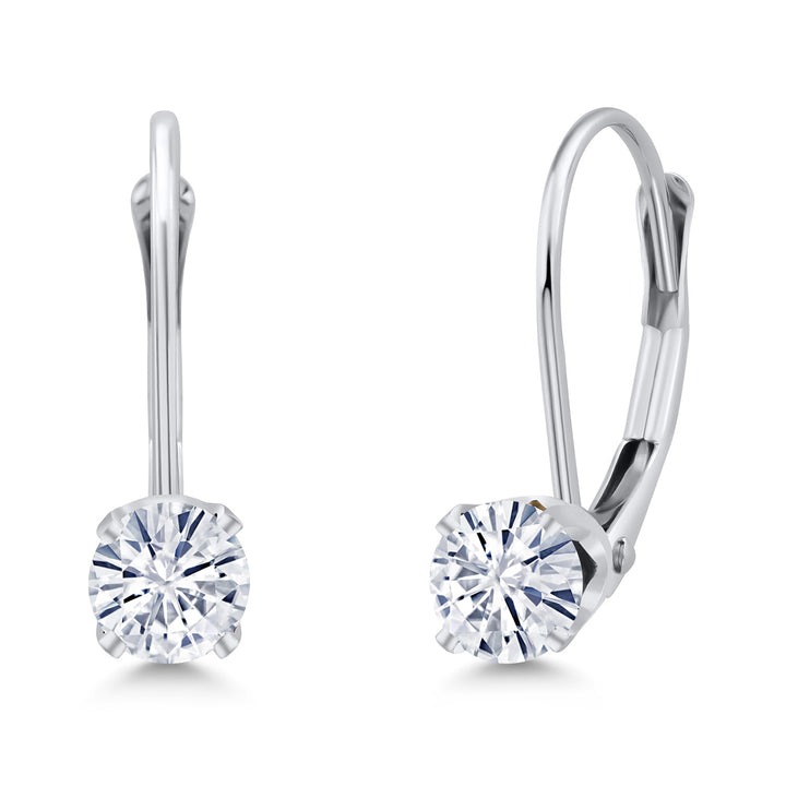 Gem Stone King 14K White Gold Gemstone Birthstone Leverback Earrings for Women | Round 3.5MM | Gold Jewelry for Her Mom Wife