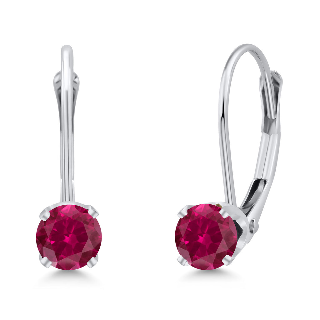 Gem Stone King 14K White Gold Gemstone Birthstone Leverback Earrings for Women | Round 3.5MM | Gold Jewelry for Her Mom Wife