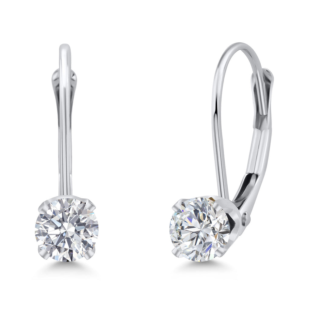 Gem Stone King 14K White Gold Gemstone Birthstone Leverback Earrings for Women | Round 3.5MM | Gold Jewelry for Her Mom Wife
