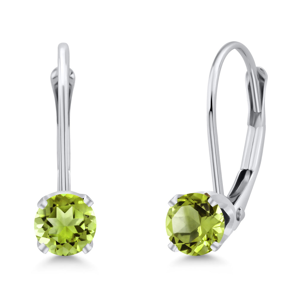 Gem Stone King 14K White Gold Gemstone Birthstone Leverback Earrings for Women | Round 3.5MM | Gold Jewelry for Her Mom Wife