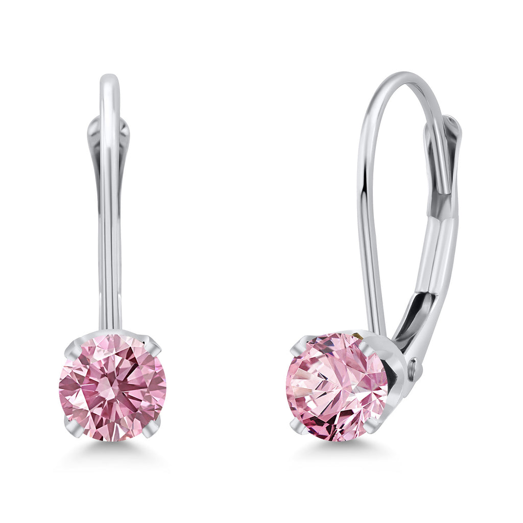 Gem Stone King 14K White Gold Gemstone Birthstone Leverback Earrings for Women | Round 3.5MM | Gold Jewelry for Her Mom Wife