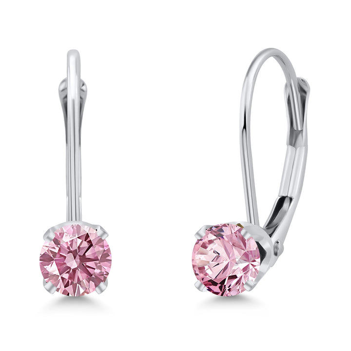 Gem Stone King 14K White Gold Gemstone Birthstone Leverback Earrings for Women | Round 3.5MM | Gold Jewelry for Her Mom Wife