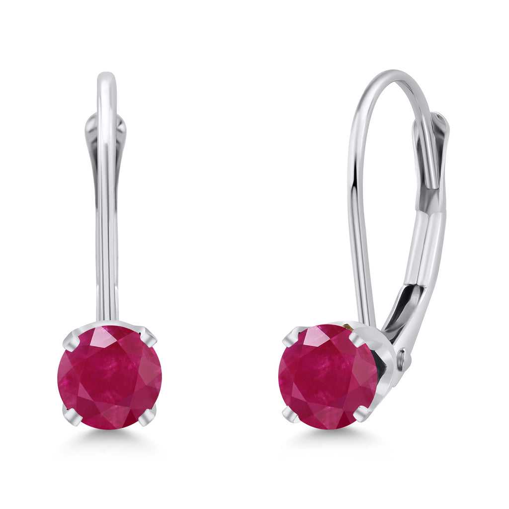 Gem Stone King 14K White Gold Gemstone Birthstone Leverback Earrings for Women | Round 3.5MM | Gold Jewelry for Her Mom Wife