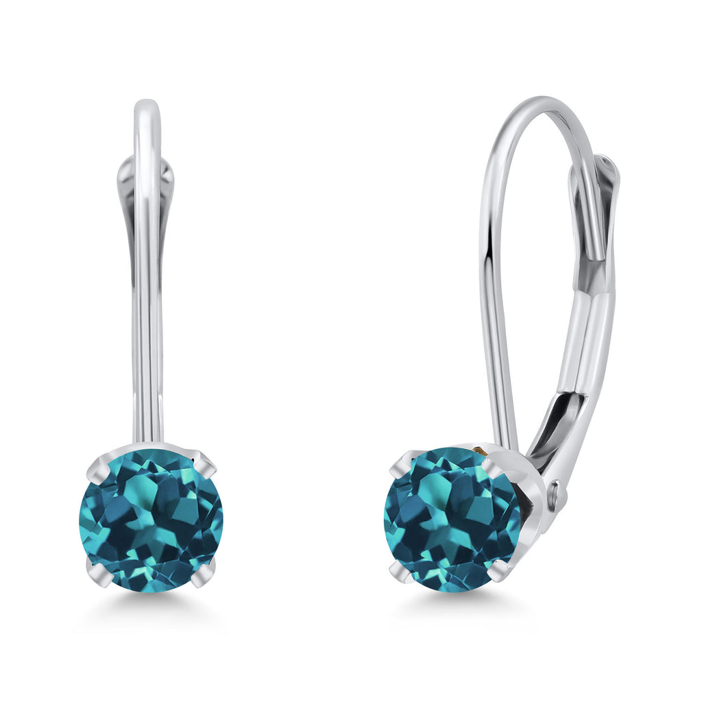 Gem Stone King 14K White Gold Gemstone Birthstone Leverback Earrings for Women | Round 3.5MM | Gold Jewelry for Her Mom Wife