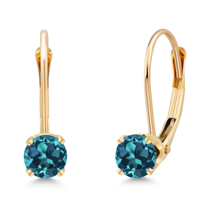 Gem Stone King 14K Yellow Gold Gemstone Birthstone Leverback Dangle Earrings for Women | Round 3.5MM | Gold Jewelry for Her Mom Wife