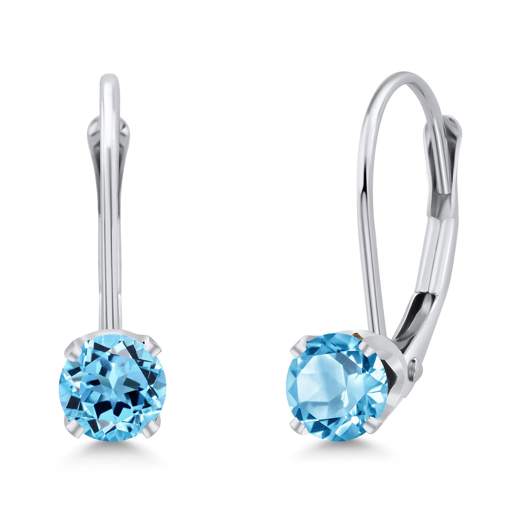 Gem Stone King 14K White Gold Gemstone Birthstone Leverback Earrings for Women | Round 3.5MM | Gold Jewelry for Her Mom Wife