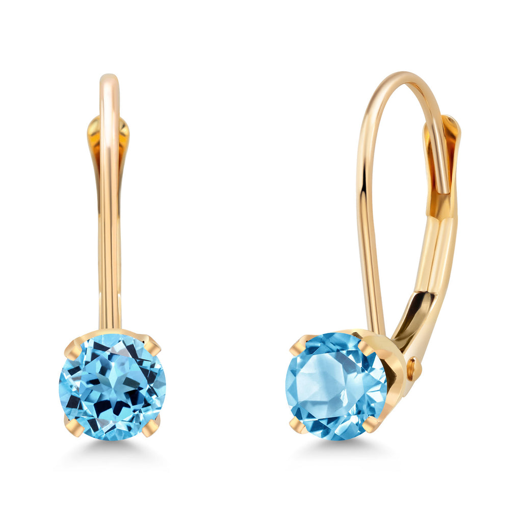 Gem Stone King 14K Yellow Gold Gemstone Birthstone Leverback Dangle Earrings for Women | Round 3.5MM | Gold Jewelry for Her Mom Wife