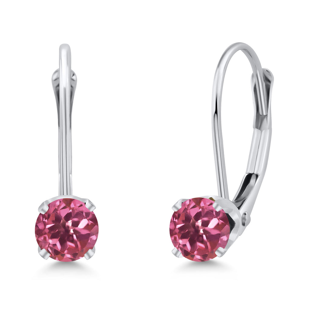 Gem Stone King 14K White Gold Gemstone Birthstone Leverback Earrings for Women | Round 3.5MM | Gold Jewelry for Her Mom Wife