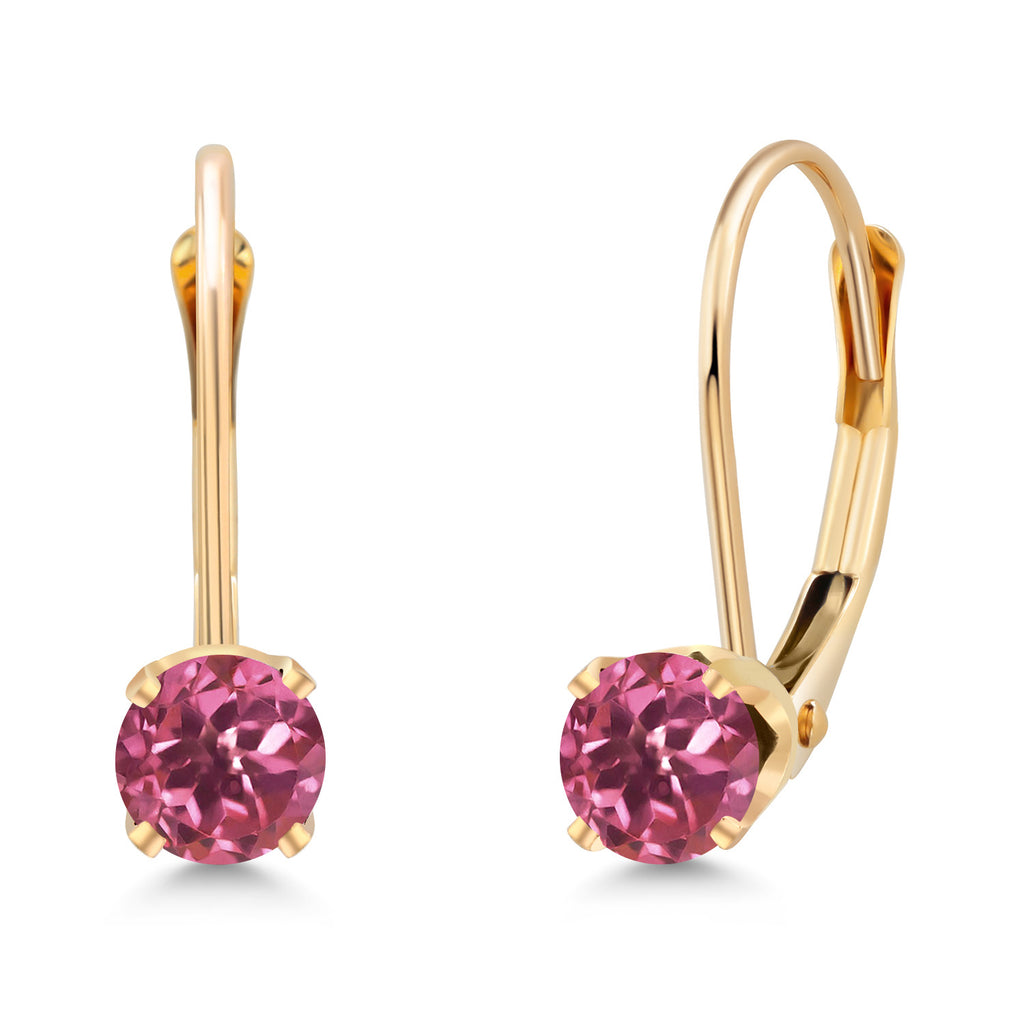 Gem Stone King 14K Yellow Gold Gemstone Birthstone Leverback Dangle Earrings for Women | Round 3.5MM | Gold Jewelry for Her Mom Wife