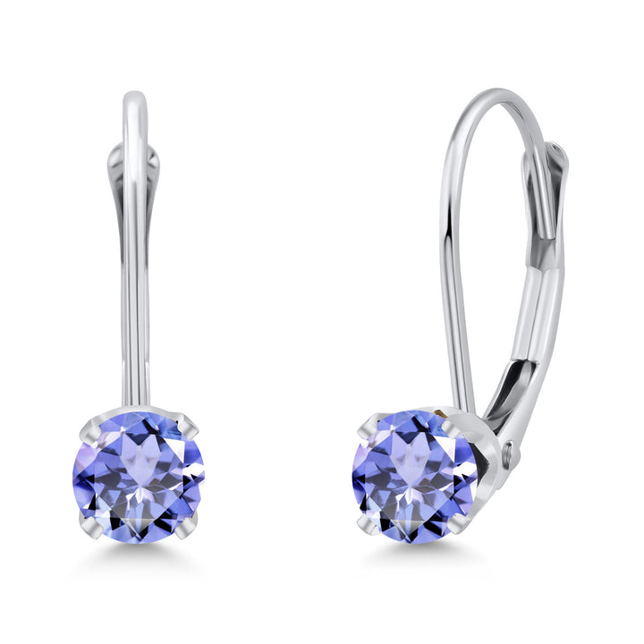 Gem Stone King 14K White Gold Gemstone Birthstone Leverback Earrings for Women | Round 3.5MM | Gold Jewelry for Her Mom Wife