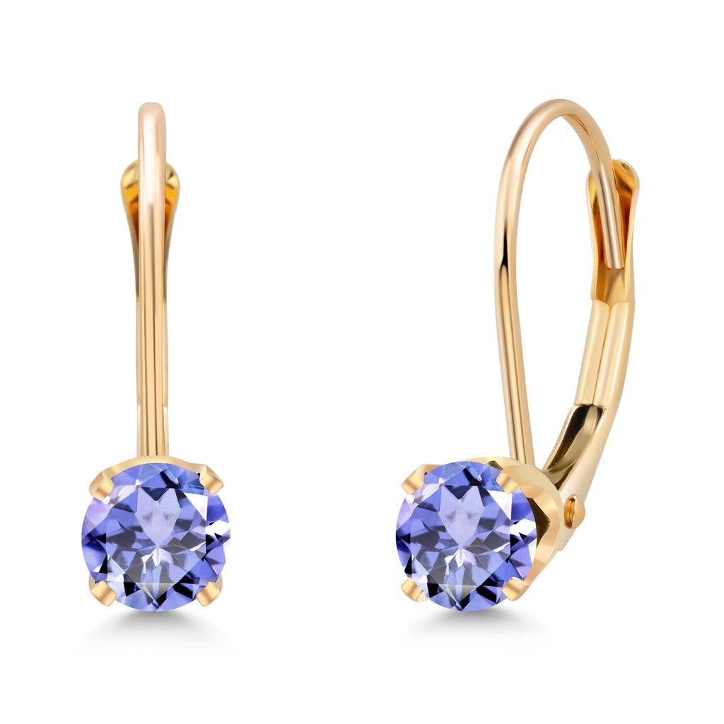 Gem Stone King 14K Yellow Gold Gemstone Birthstone Leverback Dangle Earrings for Women | Round 3.5MM | Gold Jewelry for Her Mom Wife