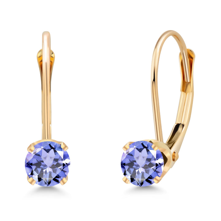 Gem Stone King 14K Yellow Gold Gemstone Birthstone Leverback Dangle Earrings for Women | Round 3.5MM | Gold Jewelry for Her Mom Wife