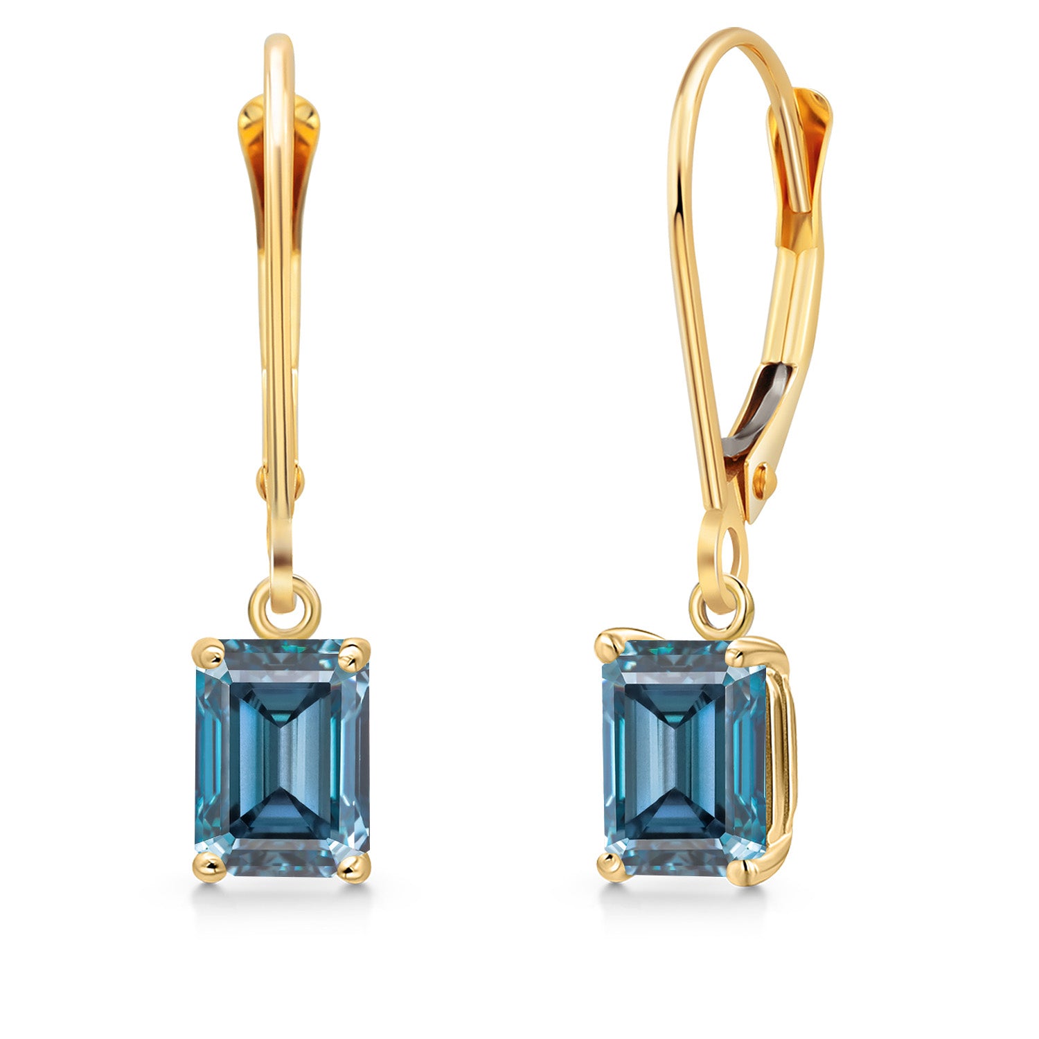 Persian Blue Moissanite - April_Earrings in 14K Yellow Gold