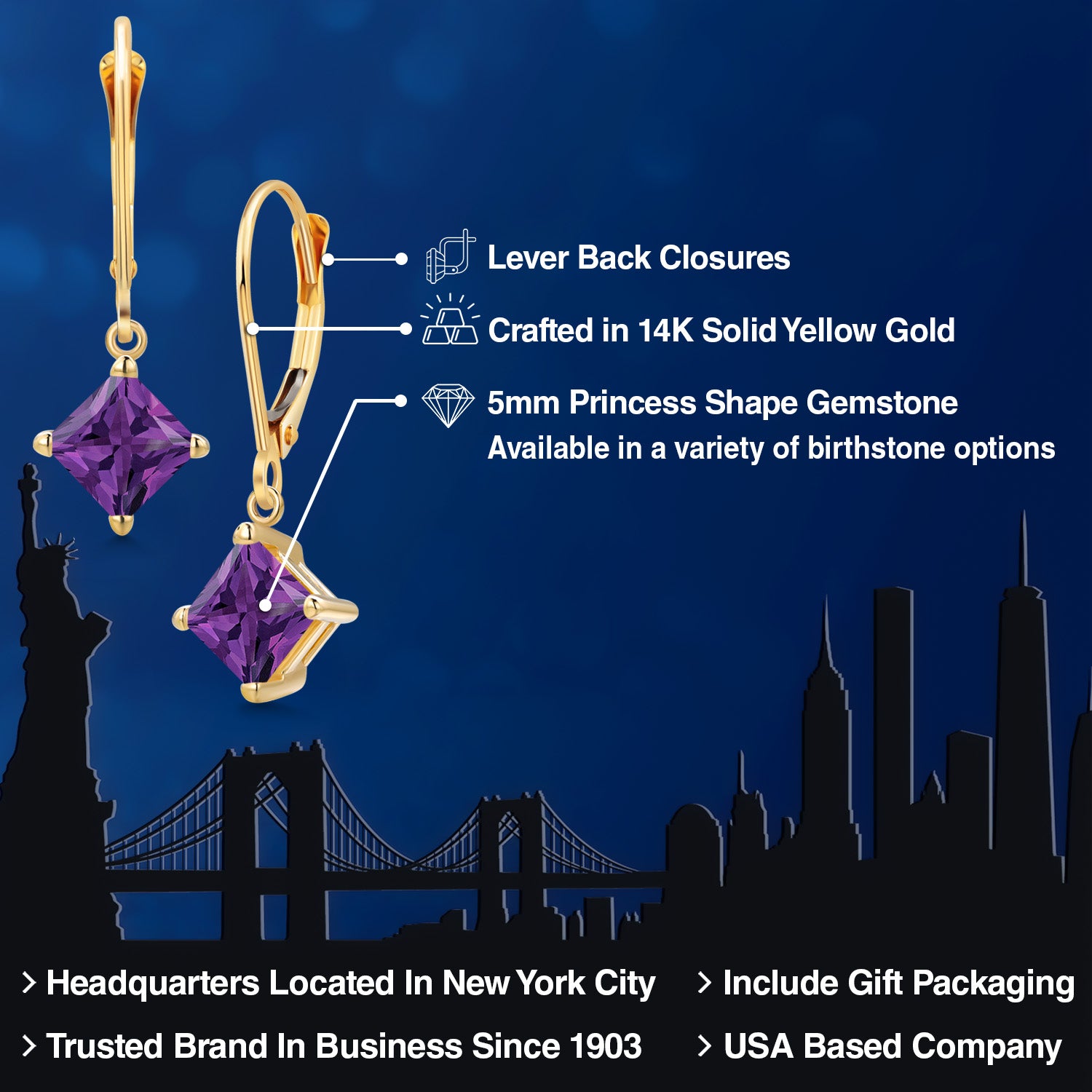 Amethyst - February_Earrings in 14K Yellow Gold