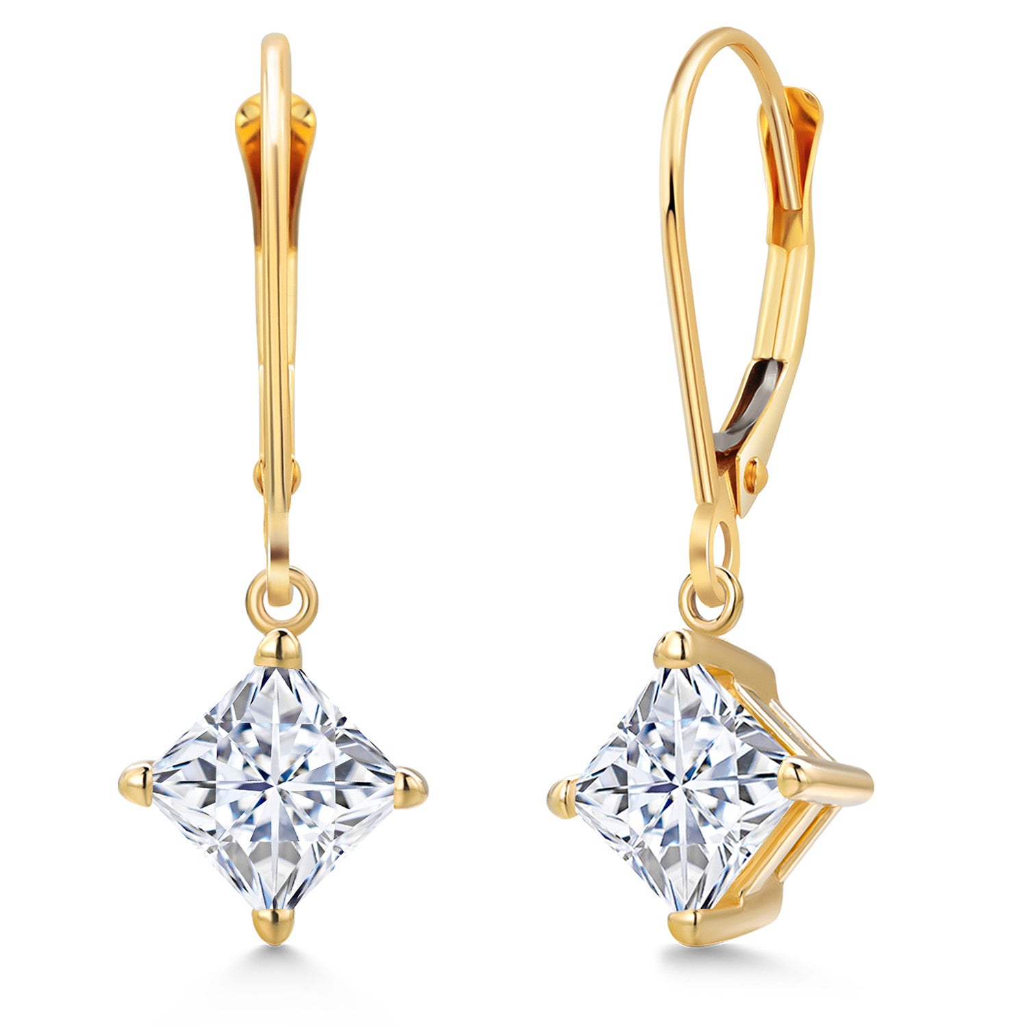 White Moissanite - April_Earrings in 14K Yellow Gold