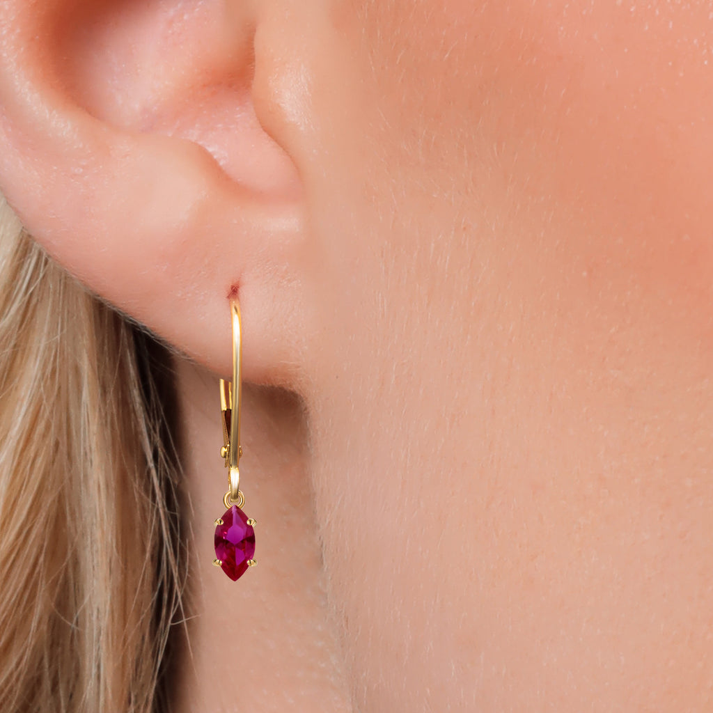 Created Ruby - July_Earrings in 14K Yellow Gold