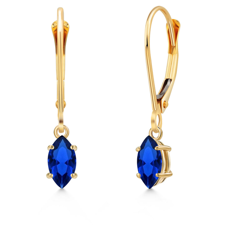 Blue Created Sapphire - September_Earrings in 14K Yellow Gold
