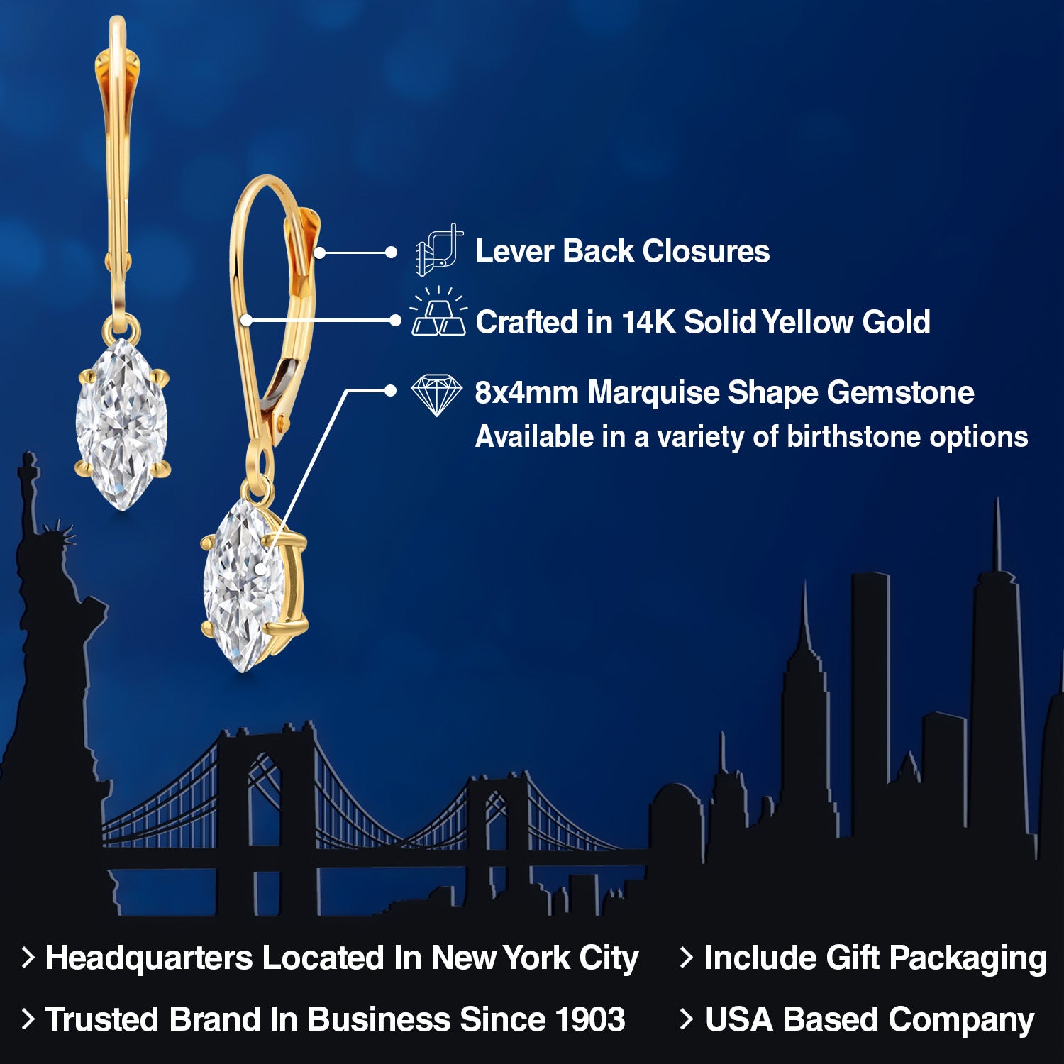 Near Colorless (GH)_Earrings in 14K Yellow Gold