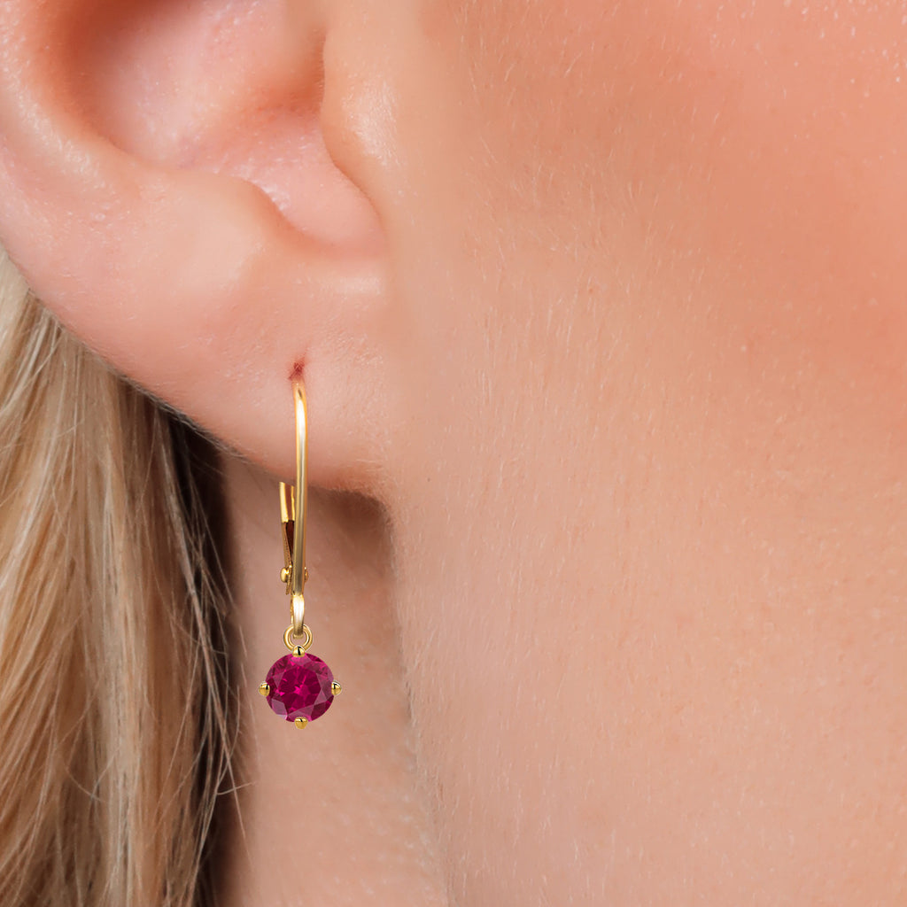 Created Ruby - July_Earrings in 14K Yellow Gold