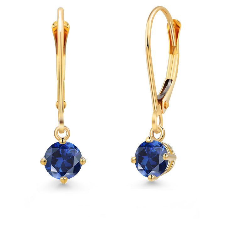 Blue Created Sapphire - September_Earrings in 14K Yellow Gold