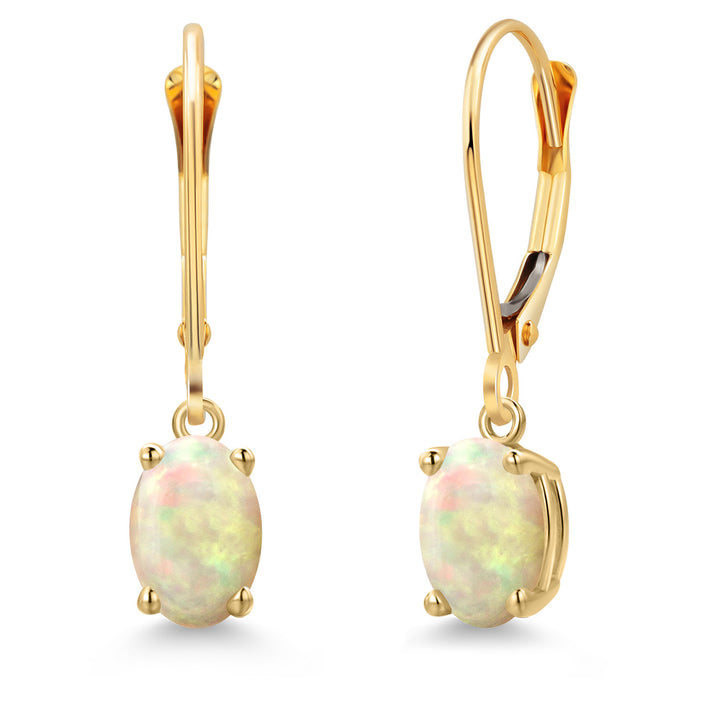 Ethiopian Opal-Cabochon - October_Earrings in 14K Yellow Gold